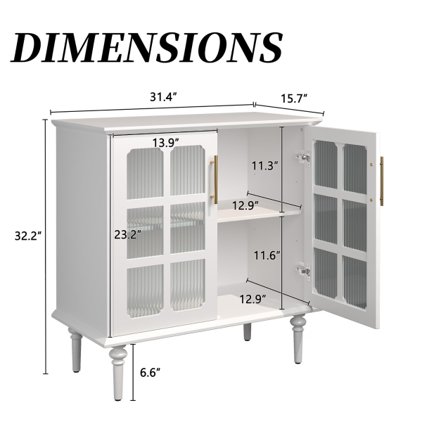Vintage Buffet Cabinet with 2 Lattice Glass Door, Wooden Accent Cabinet with Adjustable Shelves - Image 2