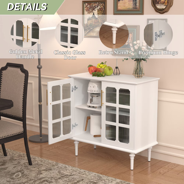 Vintage Buffet Cabinet with 2 Lattice Glass Door, Wooden Accent Cabinet with Adjustable Shelves - Image 3