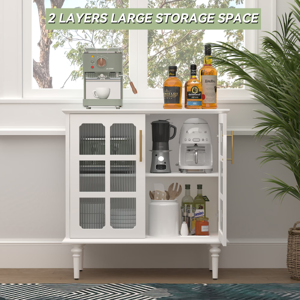 Vintage Buffet Cabinet with 2 Lattice Glass Door, Wooden Accent Cabinet with Adjustable Shelves - Image 4