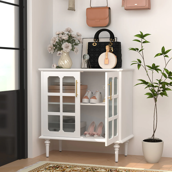 Vintage Buffet Cabinet with 2 Lattice Glass Door, Wooden Accent Cabinet with Adjustable Shelves - Image 5