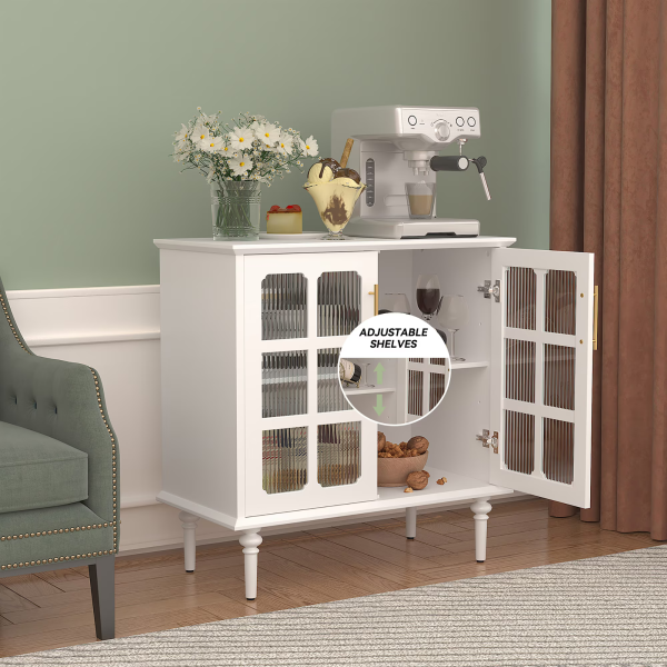 Vintage Buffet Cabinet with 2 Lattice Glass Door, Wooden Accent Cabinet with Adjustable Shelves - Image 6